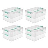 Sterilite Convenient Home 2-Tiered Layer Stack Carry Storage Box Clear (4 Pack)