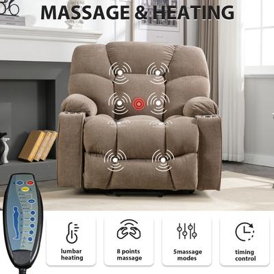 Power Lift Recliner Chair With Electric Massage And Heat For Elderly With 2 Cup Holders