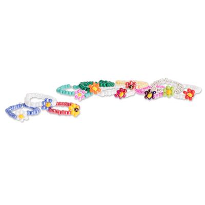Foot Garden,'Ten Floral Multicolor Glass Beaded Toe Rings from Guatemala'