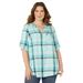 Plus Size Women's Half-Zip Plaid Blouse by Catherines in Blue Plaid (Size 3X)