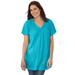 Plus Size Women's Short-Sleeve V-Neck Crinkle Tunic by Woman Within in Pretty Turquoise (Size 5X)