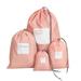 4pcs/lot Set Travel Storage Bag Waterproof Nylon Drawstring Pouch Men and Women Folding Clothes Classified Organizers Packing Shoes Luggage Bags (Pink)