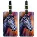 Black Horse Portrait Painting Indigo Night Luggage ID Tags Suitcase Carry-On Cards - Set of 2