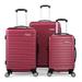 Sandinrayli 3 Pcs Luggage Travel Set Hard Shell Travel Trolley Rolling Suitcase ABS+PC with 4 Wheels, Wine Red