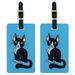 Graphics and More Black White Cat On Blue Luggage Tag Set