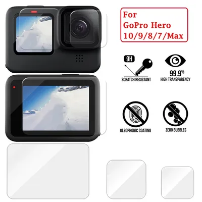 Protecteur d'écran Hero 10/9/8 en verre trempé noir Film de Protection d'objectif pour Go Pro Hero