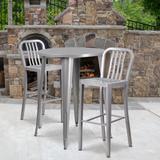 30'' Round Metal Indoor-Outdoor Bar Table Set with 2 Vertical Slat Back Stools - 30"W x 30"D x 41"H