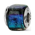 Fancy Bead White Sterling Silver Glass 12.73 mm 7.27 Reflections Rainbow Dichroic Square Bead