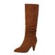 Womens Knee High Stiletto Heel Mid Calf Boots Ladies Comfort Stretch Panel Lightweight Winter Boot Shoes Pointed Leather Waterproof Evening Boots Party Shoes Brown