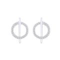 Aria Jewels Diamond Circle Bar Line Stud Earrings in 14K White Gold Over Sterling Silver (1/10 cttw)