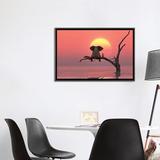 East Urban Home Elephant & Dog Are Sitting on a Tree at Red Sunset by Mike Kiev - Painting Print Canvas/Metal in Red/Yellow | Wayfair