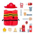 UMU® Children's Wooden Fireman Play Set with Fire Brigade Costume Including Cap, Fire Extinguisher, Radios, Whistle and Much More Toy Set for Role Play, 4, 5 Years Old