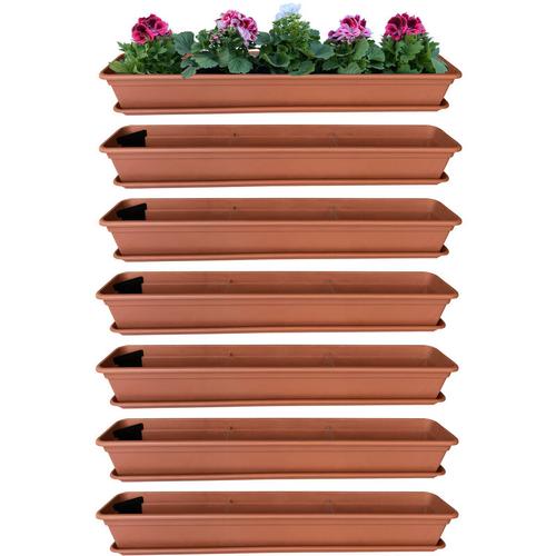 6er Blumenkasten Set Balkonkasten Pflanzkasten Terracotta mit Bewässerungssystem und Balkonkasten