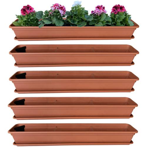 4er Blumenkasten Set Balkonkasten Pflanzkasten Terracotta mit Bewässerungssystem und Balkonkasten
