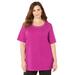 Plus Size Women's Suprema® Embroidered Scoopneck Tee by Catherines in Berry Pink Geo Print (Size 0XWP)