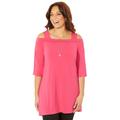 Plus Size Women's Asymmetry Open-Shoulder Tunic by Catherines in Pink Burst (Size 3X)