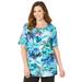 Plus Size Women's Suprema® Ultra-Soft Scoopneck Tee by Catherines in Dark Sapphire Palm Leaf (Size 3XWP)