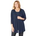 Plus Size Women's Shadow Stripe Cardigan by Catherines in Navy (Size 1X)