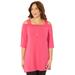 Plus Size Women's Asymmetry Open-Shoulder Tunic by Catherines in Pink Burst (Size 1X)
