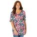 Plus Size Women's Easy Fit Short Sleeve V-Neck Tunic by Catherines in Classic Red Blooming Floral (Size 1XWP)