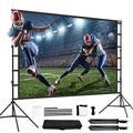 Projector Screen with Stand,150inch Indoor Outdoor Movie Projection Screen 4K HD 16: 9 Wrinkle-Free Design for Backyard Movie Night(Easy to Clean, 1.1Gain, 160° Viewing Angle & A Carry Bag)