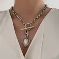 Flashbuy-Collier pendentif coeur en verre pour femme métal punk tour de cou grossier bijoux de