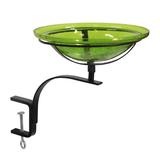 Union Rustic 12 Inch Crackle Birdbath w/ Rail Mount Bracket Glass in Green | 13.75 H x 18.5 W x 12.5 D in | Wayfair CGB-05FG-RM