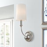 Lark Manor™ Moriz 1 - Light Dimmable Armed Sconce Metal/Fabric in Gray | 15.75 H x 5 W x 7.75 D in | Wayfair B020E1E6E7E5426889E5C23547295F03