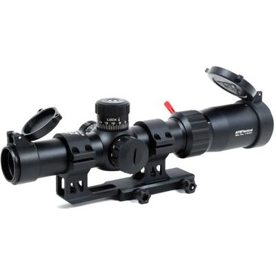 AT3 Tactical Red Tail LPVO 1-4x24 LPVO Rifle Scope with Mount 30mm SFP Black Illuminated BDC Reticle MOA with 30mm Cantilever Mount and Throw Lever