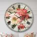 Red Painted Flowers on Vintage Postcard I - Traditional wall clock Metal in White Laurel Foundry Modern Farmhouse® | 36 H x 36 W x 1 D in | Wayfair