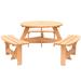 Wooden Outdoor Round Picnic Table w/ Integrated Bench Seats
