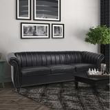 84'' Black PU Rolled Arm Chesterfield Three Seater Sofa