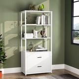 4-Tier Rustic Bookcases with 2 Drawers, Etagere Standard Book Shelves Display Shelf for Home Office