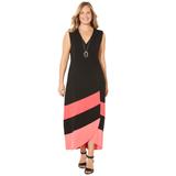 Plus Size Women's Cascading Stripe Maxi Dress by Catherines in Black Soft Geranium Sweet Coral (Size 6X)