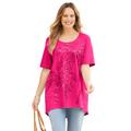 Plus Size Women's Slub Knit Sparkling Sequin Tee by Catherines in Pink Burst Palm Tree (Size 1X)