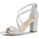 Allegra K Women's Glitter Crisscross Strap Block Heels Sandals Silver 7 UK/Label Size 9 US