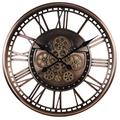 LJBOZ Large Wall Clock with Moving Gears, Industrial Metal Wall Clock, Decorative Vintage Steampunk 3D Round Wall Clock for Living Room Decor, Roman Numerals, Battery Operated(Color:red)