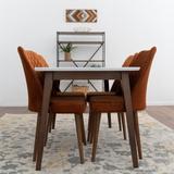 George Oliver Fredy 4 - Person White Top Solid Wood Dining Set w/ Velvet Chairs Wood/Upholstered in Brown/White | Wayfair