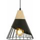 Suspension Luminaire Vintage, Lustre Industrielle en Bois E27, Lampe Plafonnier Cage en Métal pour