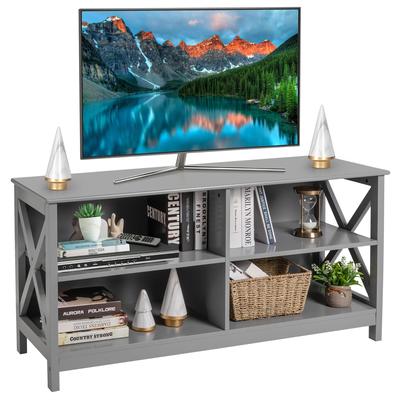 Modern TV Stand Wood Entertainment Center with X-Shaped Frame