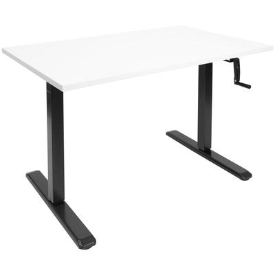 Mount-It! Hand Crank Sit-Stand Black Desk Frame with White Tabletop