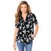 Plus Size Women's Short-Sleeve Kate Big Shirt by Roaman's in Black Flat Floral (Size 34 W) Button Down Shirt Blouse