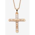 Men's Big & Tall Men'S Goldtone Round Crystal Cross Pendant (45Mm) With 24 Inch Chain by PalmBeach Jewelry in Gold