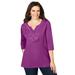 Plus Size Women's Crochet Placket Tee by Catherines in Berry Pink (Size 4X)