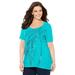 Plus Size Women's Slub Knit Sparkling Sequin Tee by Catherines in Waterfall Palm Tree (Size 0X)