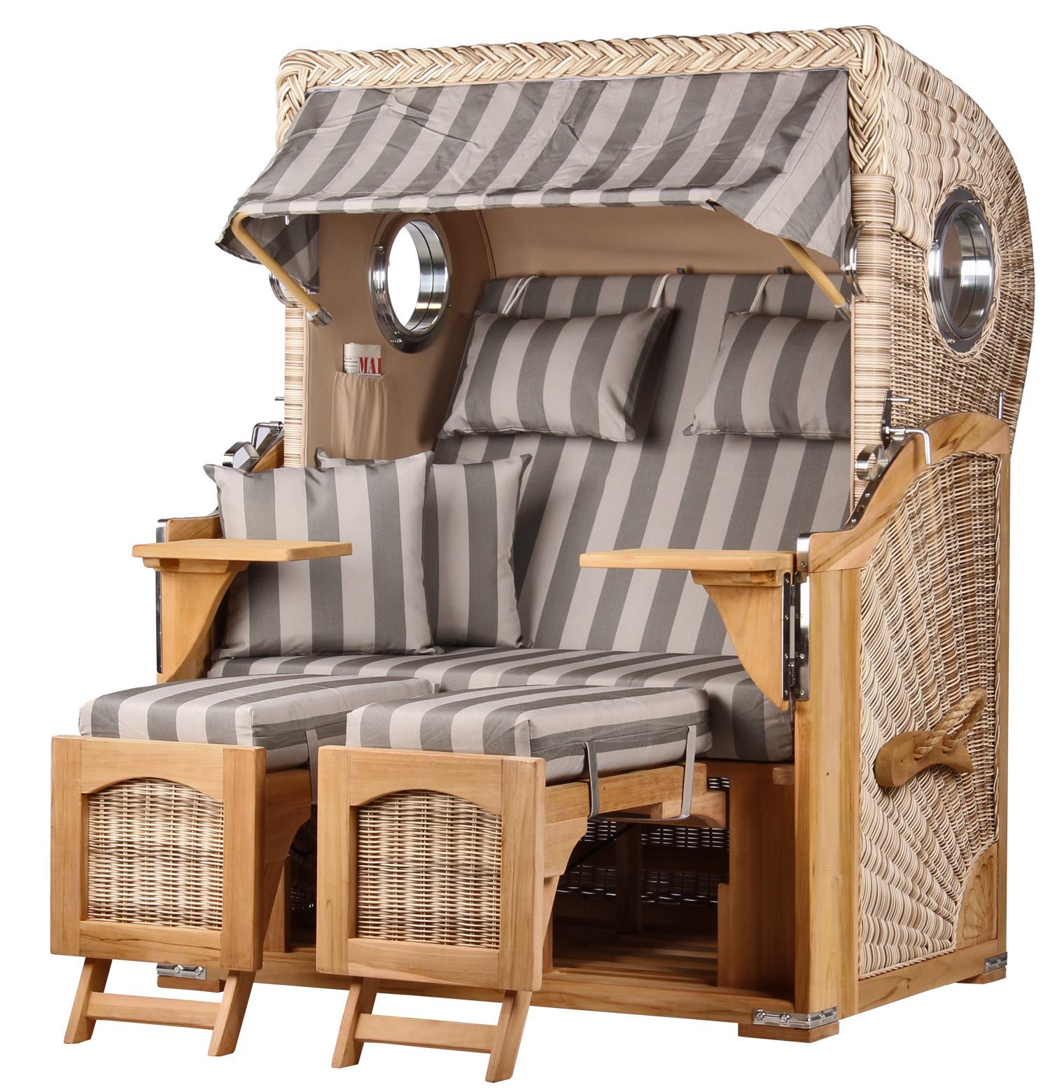 Mr. Deko Strandkorb - bene living - Ammersee Teak Bullauge - PE shell - Modell 537 - inkl. Liftersystem Image