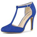 Allegra K Women Rounded Toe Stiletto Heel T-Strap Dress Pumps Deep Blue 7 UK/Label Size 9 US