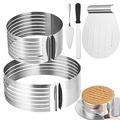 Cake Leveler Slicer Kit, NEWANOVI 7-Layer Stainless Steel Cake Slicing Accessories for Cutting Layers, 6-8Inch/9-12Inch Two Adjustable Cake Rings, Serrated Knife, Cake Lifter, Cake Server, 5-Piece Set
