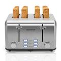 Aigostar Toaster 4 Slice Stainless Steel Toaster with Independent and Extra-Wide Slots, High Lifting, Defrost & Reheat Functions, Variable Browning Settings, Silver - Gordon 30ZGE