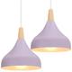 iDEGU Set of 2 Retro Pendant Ceiling Lights Modern Drop Style Hat Lampshade E27 Ceiling Light Retro Light Fixture in Metal Wood Pendant Lamp for Bedroom, Dining Room, Kitchen, Φ 20 cm (Purple)